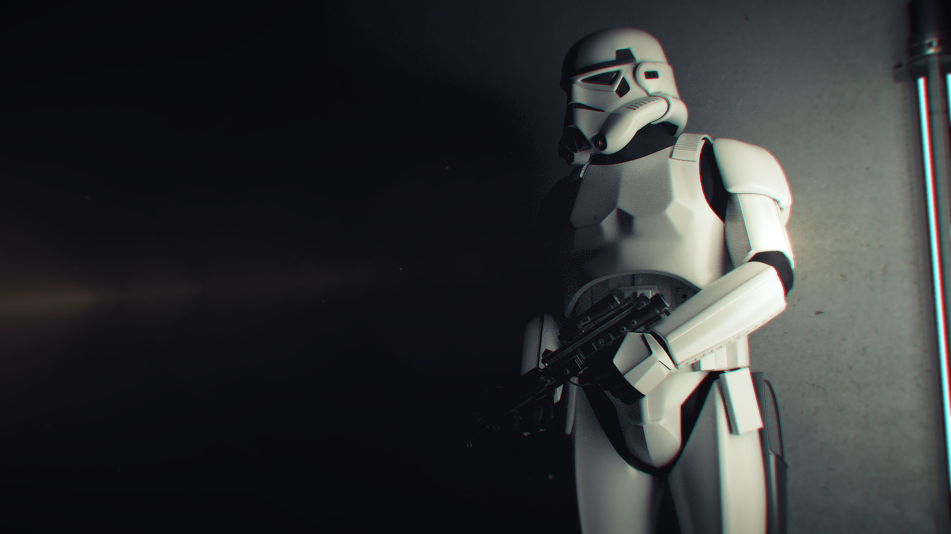 A stark, low-visibility cinematic frame tracking a starship wing edge against a vast, out-of-focus planetary horizon in deep space, featuring realistic film grain and clean credit text overlay.