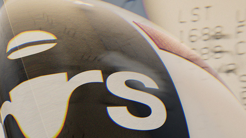 A close-up graphic study focusing on the typography of the To The Stars logo, viewed through a curved lens element that creates edge distortion and reveals subtle material textures.