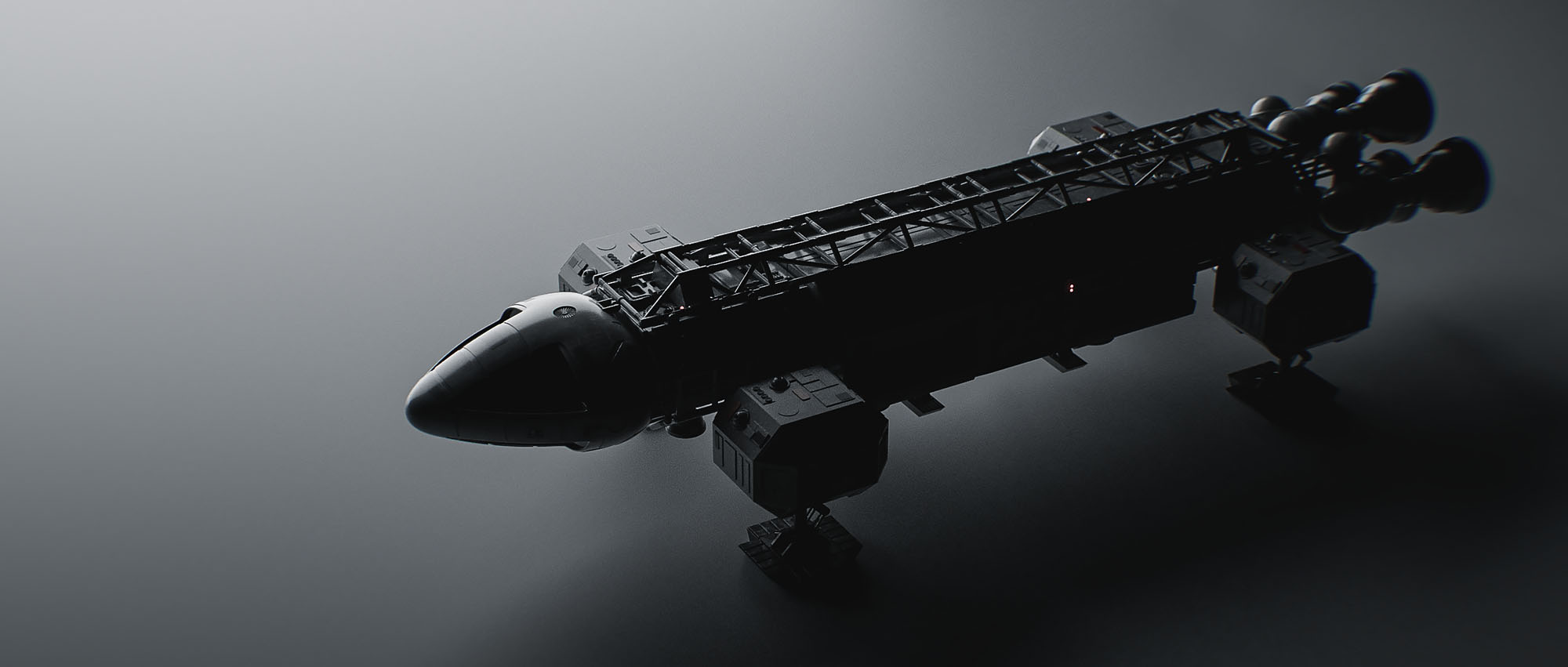 A portfolio presentation header showing a three-quarter perspective 3D render of the Eagle Transporter in dark moody lighting, positioned above minimalist typography, project disciplines, and introductory narrative text.