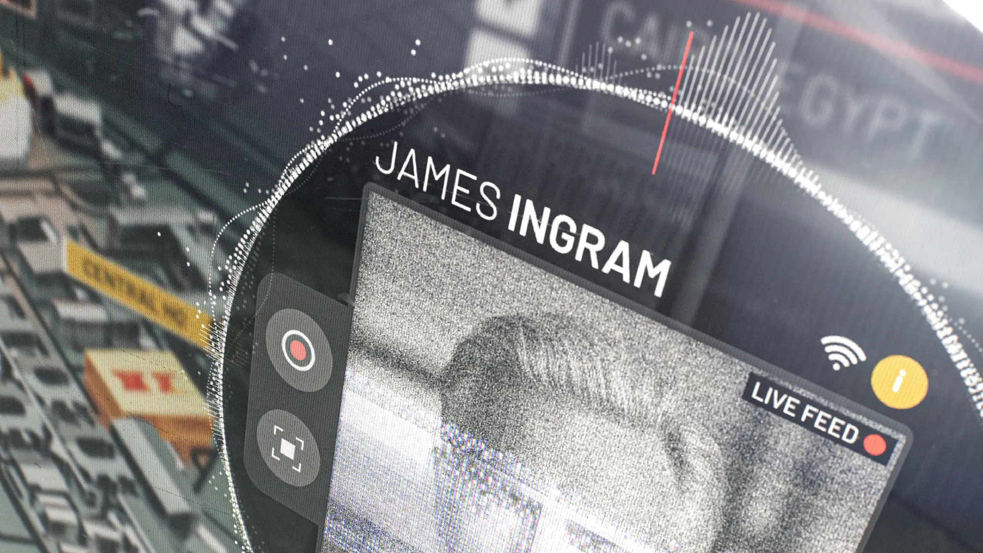 Close shot of a video call. UI design includes standard buttons for an online call. Designed for EA's Battlefield 6.