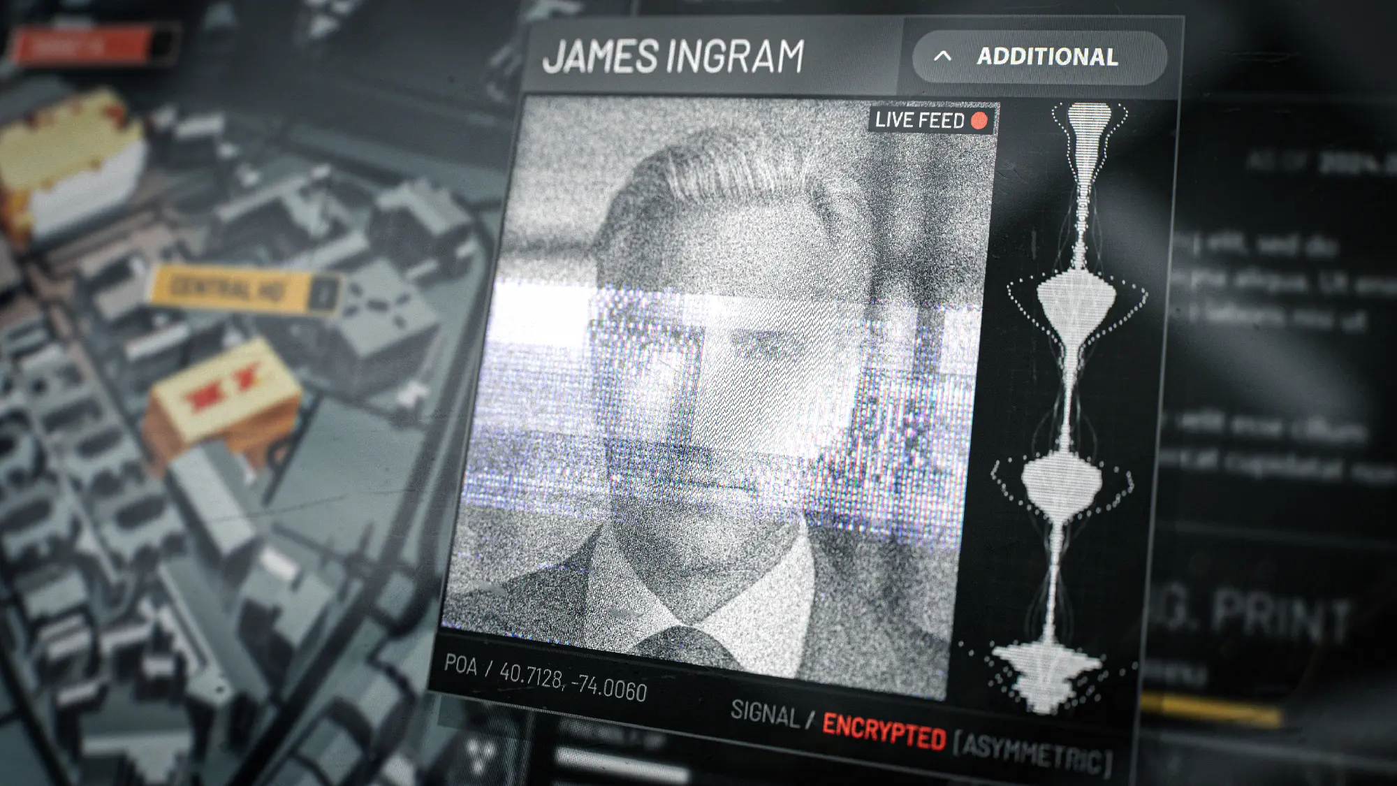 Detail shot of a UI design for a video call, complete with audio visualization, designed for Battlefield 6.