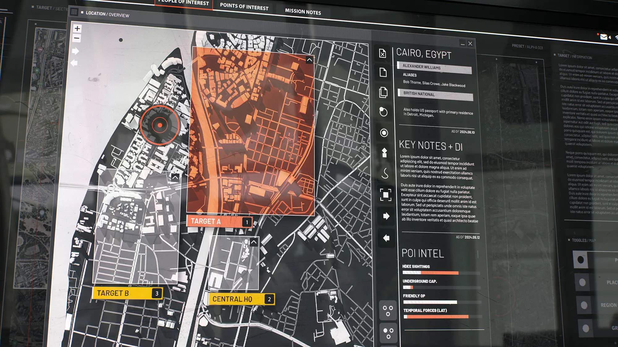 Cinematic style frame showing art direction and military UI design for a map screen in a Battlefield 6 cutscene.