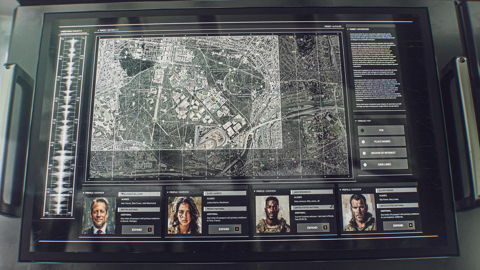 A cinematic style frame showing colour grading and UI overlays for a Battlefield 6 cutscene.