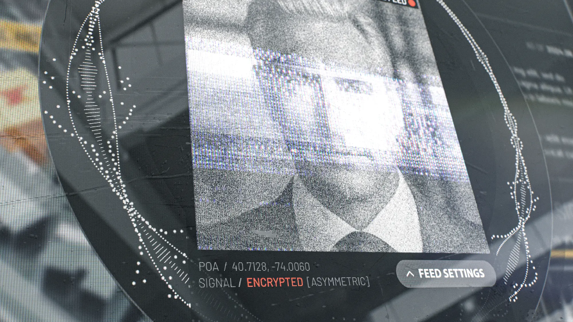 Close shot of a monitor showing a video call. UI design includes an audiowave for the audio. Design for Battlefield 6.